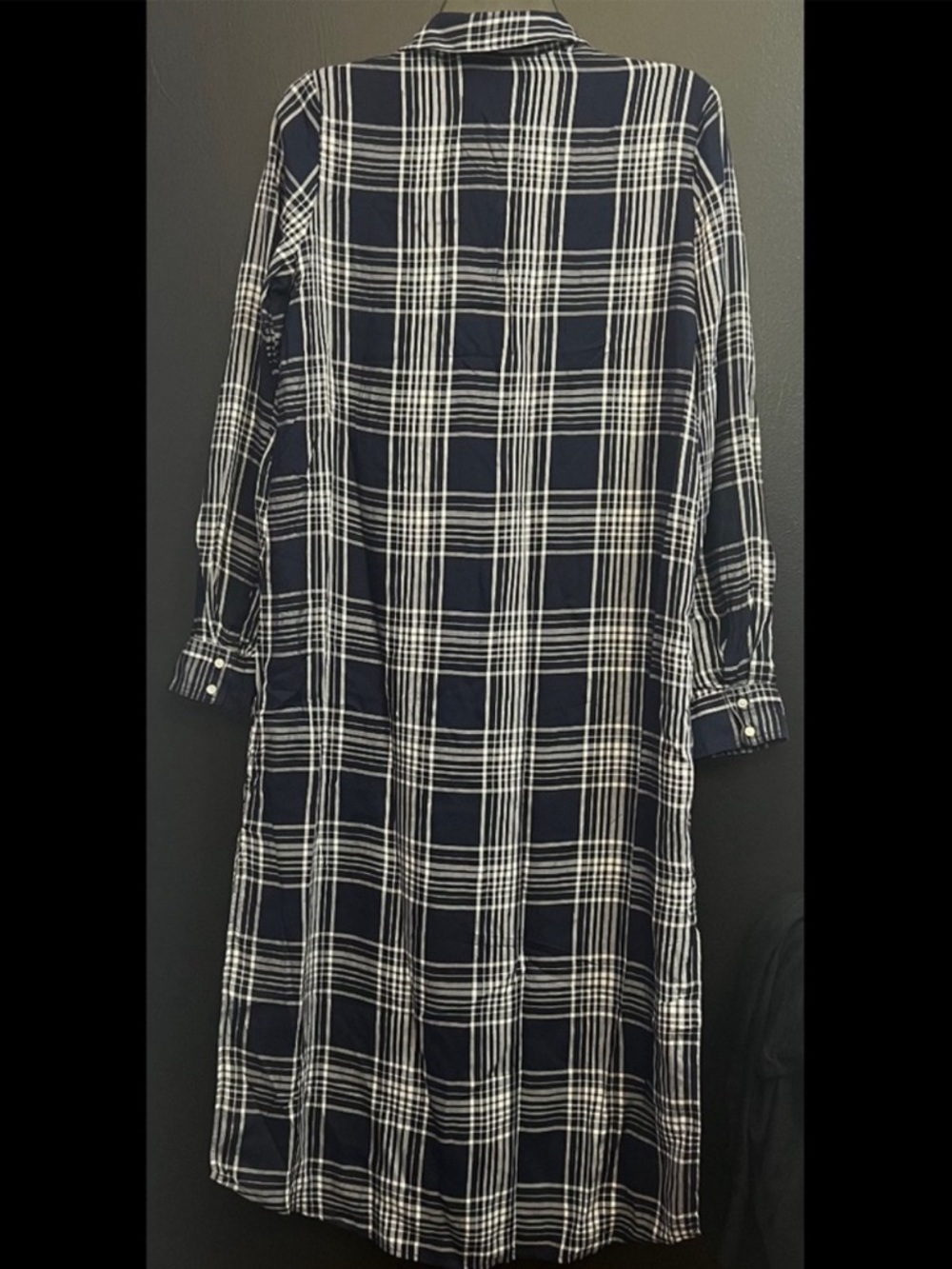 EXPRESS Button-Front Navy & White Plaid Shirt Dress - Picture 2 of 6
